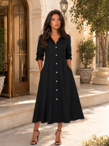 Button Front Midi Shirt Dress Summer Women