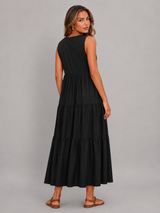 Robe maxi à volants et col en V pour femme été