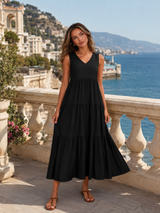 Robe maxi à volants et col en V pour femme été
