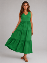 Robe maxi à volants et col en V pour femme été