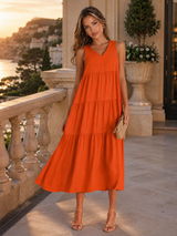 Robe maxi à volants et col en V pour femme été
