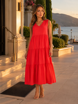 Robe maxi à volants et col en V pour femme été