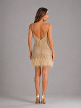 Sequin Fringe Feather Trim Mini Dress Cocktail Women