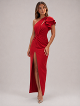 Vestido midi de un solo hombro con volantes para cóctel mujer