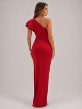 Vestido midi de un solo hombro con volantes para cóctel mujer