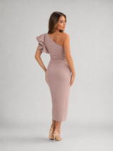 Vestido midi de un solo hombro con volantes para cóctel mujer