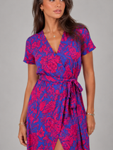 Robe midi portefeuille fleurie pour femme été