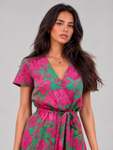 Robe midi portefeuille fleurie pour femme été