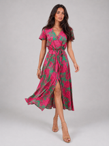Robe midi portefeuille fleurie pour femme été