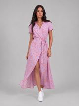 Robe midi portefeuille fleurie pour femme été