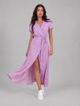 Robe midi portefeuille fleurie pour femme été