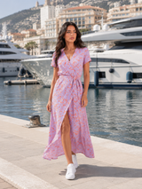 Robe midi portefeuille fleurie pour femme été