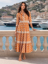 Robe midi imprimé chaîne pour femme été