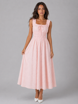 Vestido midi floral con textura y cintura fruncida para mujer verano