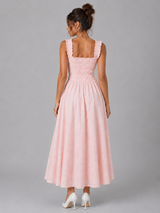 Vestido midi floral con textura y cintura fruncida para mujer verano