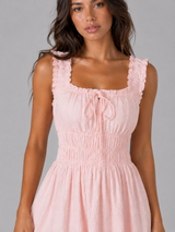 Vestido midi floral con textura y cintura fruncida para mujer verano