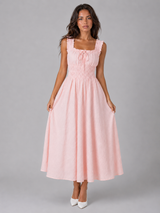 Vestido midi floral con textura y cintura fruncida para mujer verano