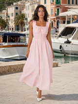 Vestido midi floral con textura y cintura fruncida para mujer verano