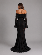 Vestido maxi con encaje y recortes off shoulder para invitada de boda