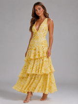 Robe maxi en mousseline à volants fleurie pour femme été