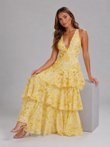 Robe maxi en mousseline à volants fleurie pour femme été