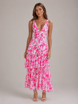 Robe maxi en mousseline à volants fleurie pour femme été
