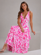 Robe maxi en mousseline à volants fleurie pour femme été