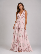 Vestido maxi floral con escote en V y cintura fruncida para mujer verano