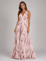 Vestido maxi floral con escote en V y cintura fruncida para mujer verano