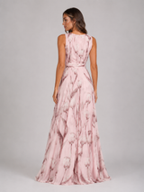 Vestido maxi floral con escote en V y cintura fruncida para mujer verano
