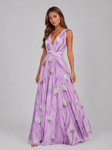 Vestido maxi floral con escote en V y cintura fruncida para mujer verano