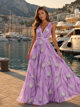 Vestido maxi floral con escote en V y cintura fruncida para mujer verano