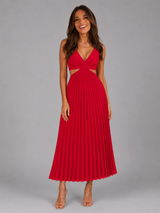 Vestido midi plisado con recortes para cóctel de mujer