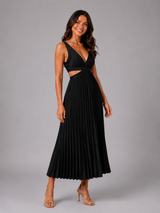 Vestido midi plisado con recortes para cóctel de mujer
