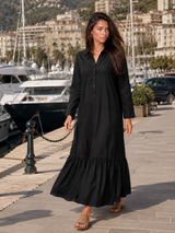 Cotton Blend Tiered Maxi Shirt Dress Summer Women