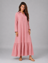 Cotton Blend Tiered Maxi Shirt Dress Summer Women