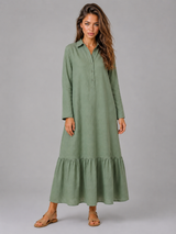 Cotton Blend Tiered Maxi Shirt Dress Summer Women