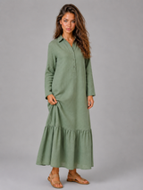 Cotton Blend Tiered Maxi Shirt Dress Summer Women