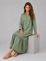Cotton Blend Tiered Maxi Shirt Dress Summer Women