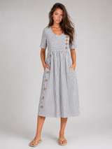 Robe midi rayée avec boutons détail été femme