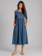 Linen Look Midi Dress Summer Women