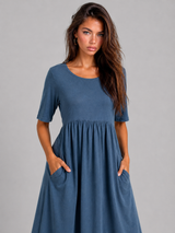 Linen Look Midi Dress Summer Women