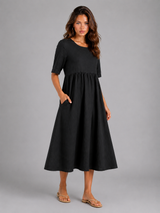 Linen Look Midi Dress Summer Women