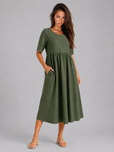 Linen Look Midi Dress Summer Women