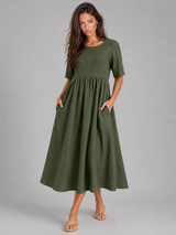 Linen Look Midi Dress Summer Women