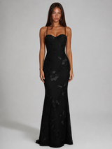 Floral Embroidered Corset Maxi Dress Wedding Guest