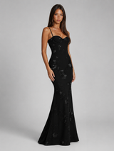 Floral Embroidered Corset Maxi Dress Wedding Guest