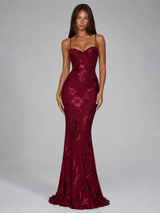 Floral Embroidered Corset Maxi Dress Wedding Guest