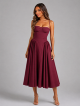 Corset Lace-Up Full Skirt Midi Dress Cocktail Women