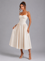 Corset Lace-Up Full Skirt Midi Dress Cocktail Women